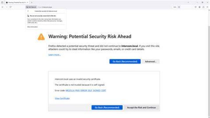 Browser security certificate warning