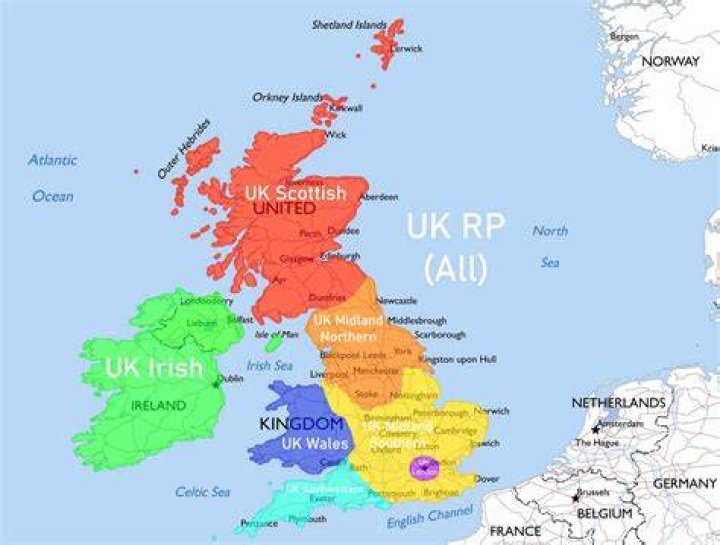 Map showing regional UK accents across England, Scotland and Wales