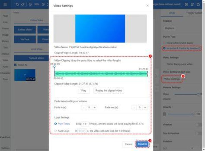Video player autoplay loop embed settings