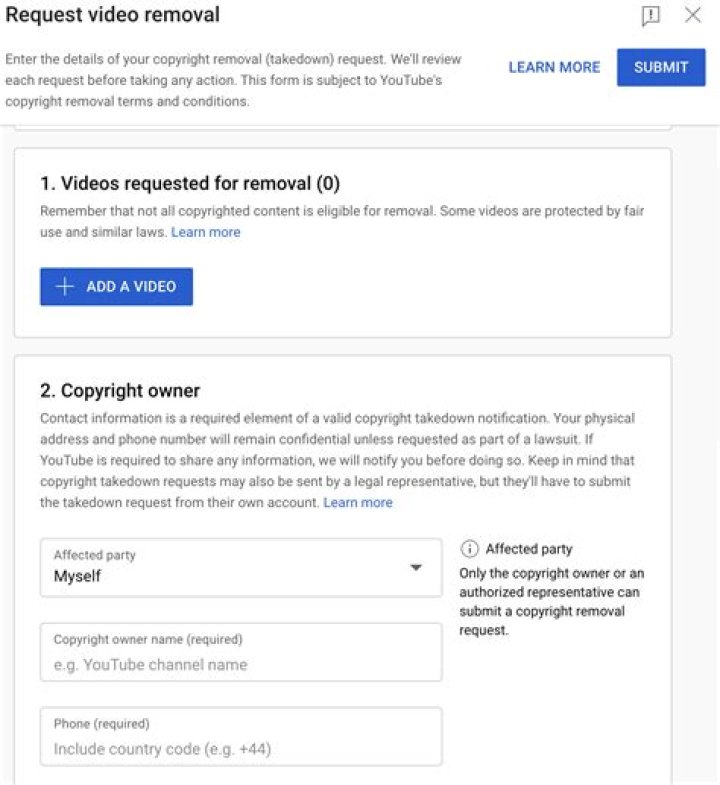 Website takedown request for privacy removal